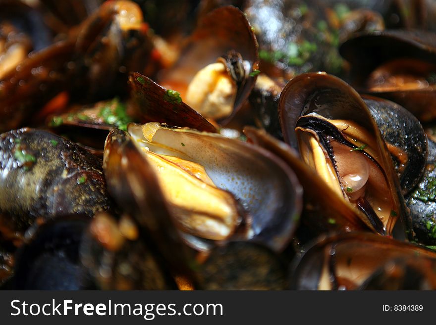 Mussels Bowl with Spice Sauce, (soft focus)