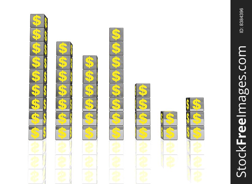 A graphic chart made of metallic block with yellow dollar sign. A graphic chart made of metallic block with yellow dollar sign