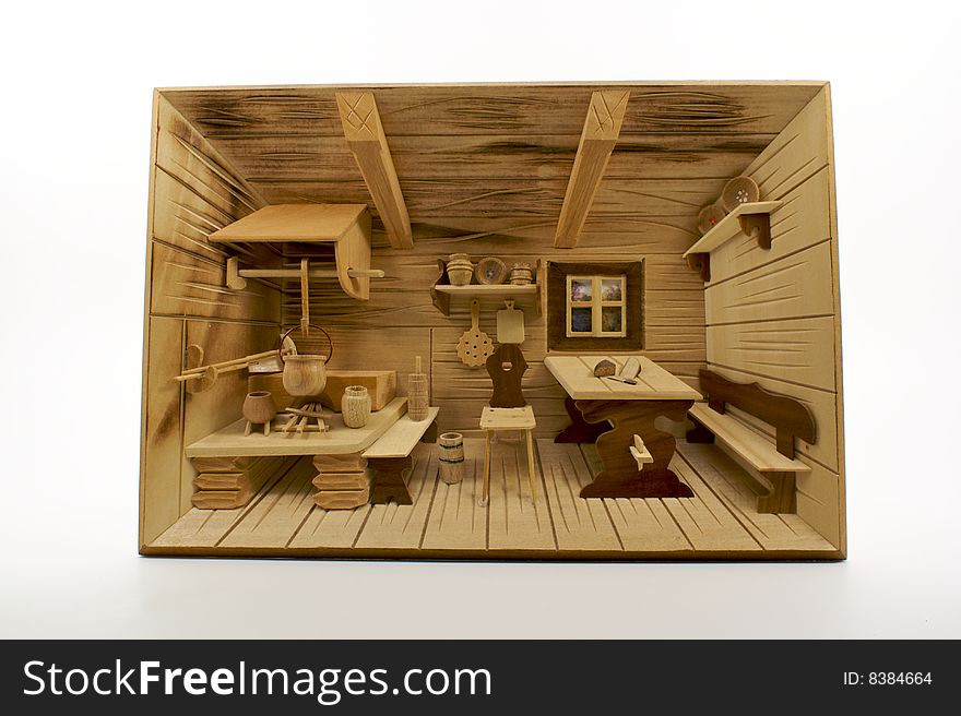 Unique Miniature carved wood German County Kitchen Scene in three dimensions. Unique Miniature carved wood German County Kitchen Scene in three dimensions