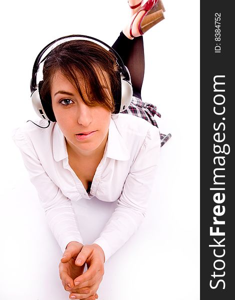 Front View Of Fashionable Female Enjoying Music