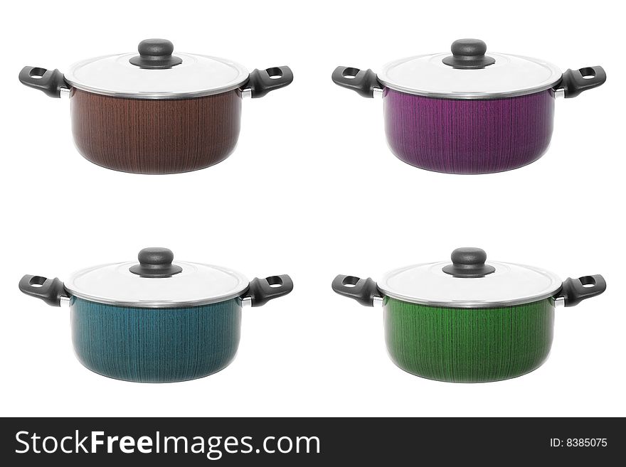 Four color cooker pans isolated on white