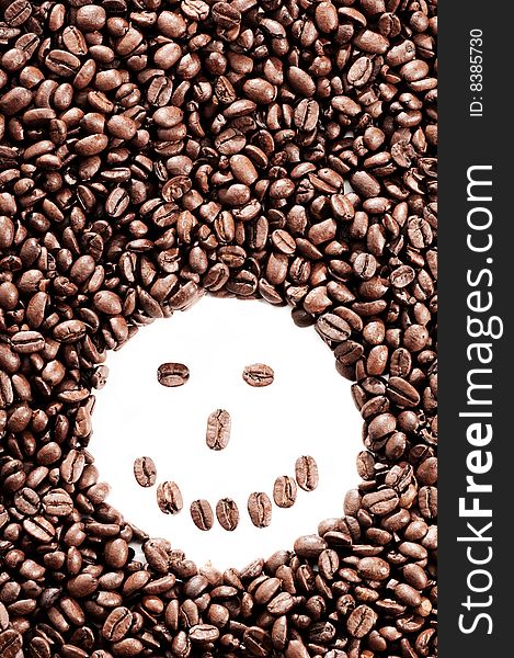 Coffee bean background with a smily face. Coffee bean background with a smily face