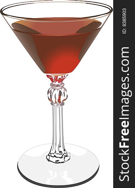 The vector image of a glass rummer with a red wine on a white background.