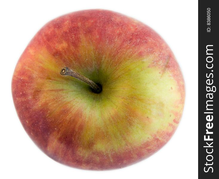 Close-up of a red apple. Focus on stem. Close-up of a red apple. Focus on stem.