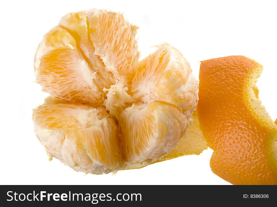There is a orange on the white background. There is a orange on the white background