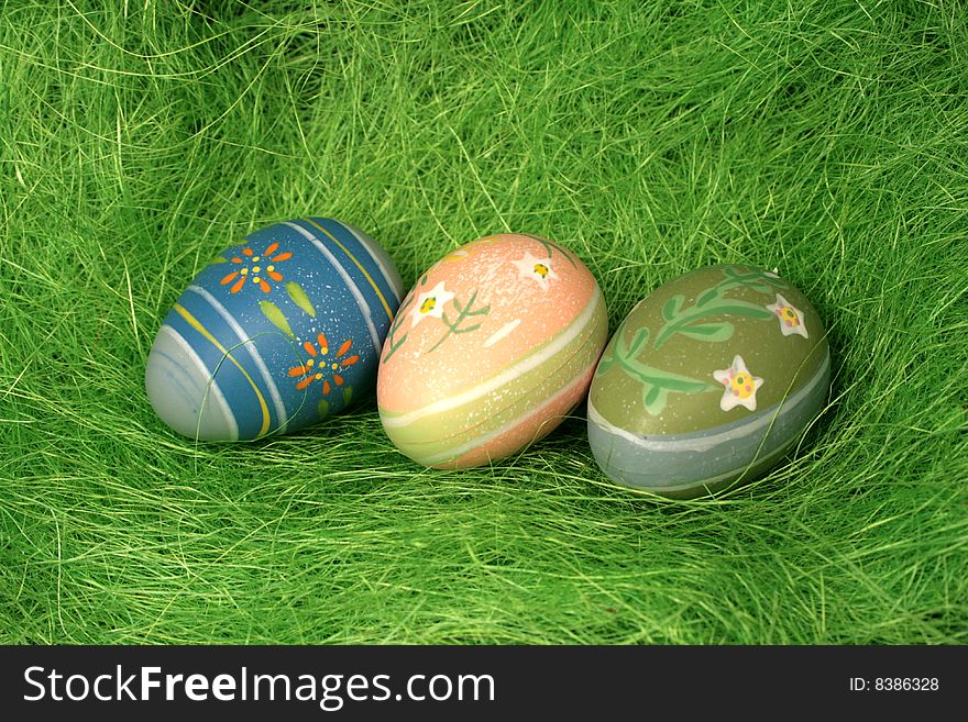 Painted Easter eggs on the grass. Painted Easter eggs on the grass