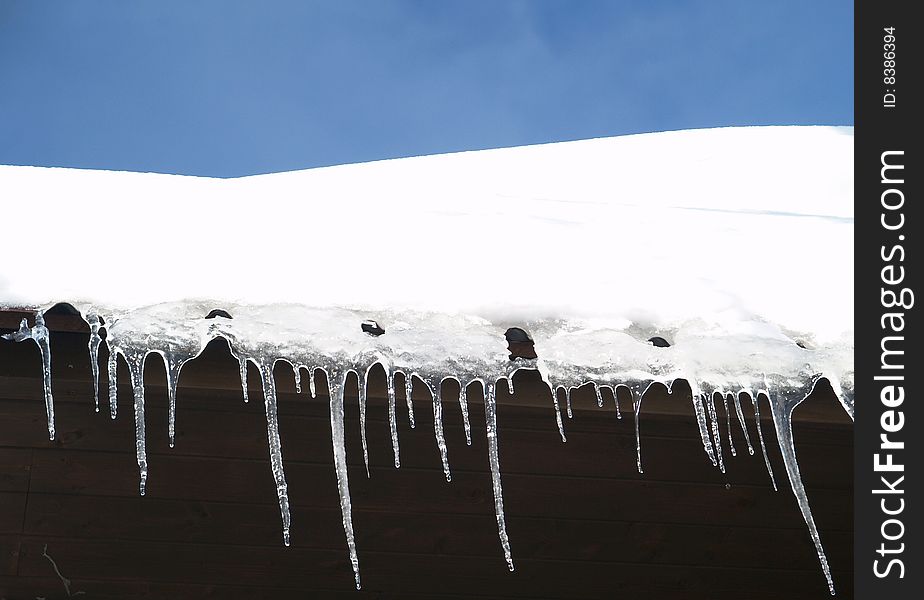 Detail of icicles on roof