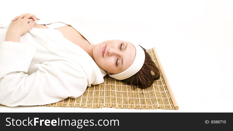 Woman in spa on white