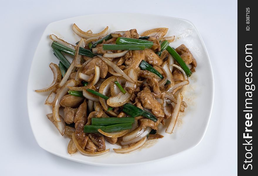 Asian chicken with onions and chives