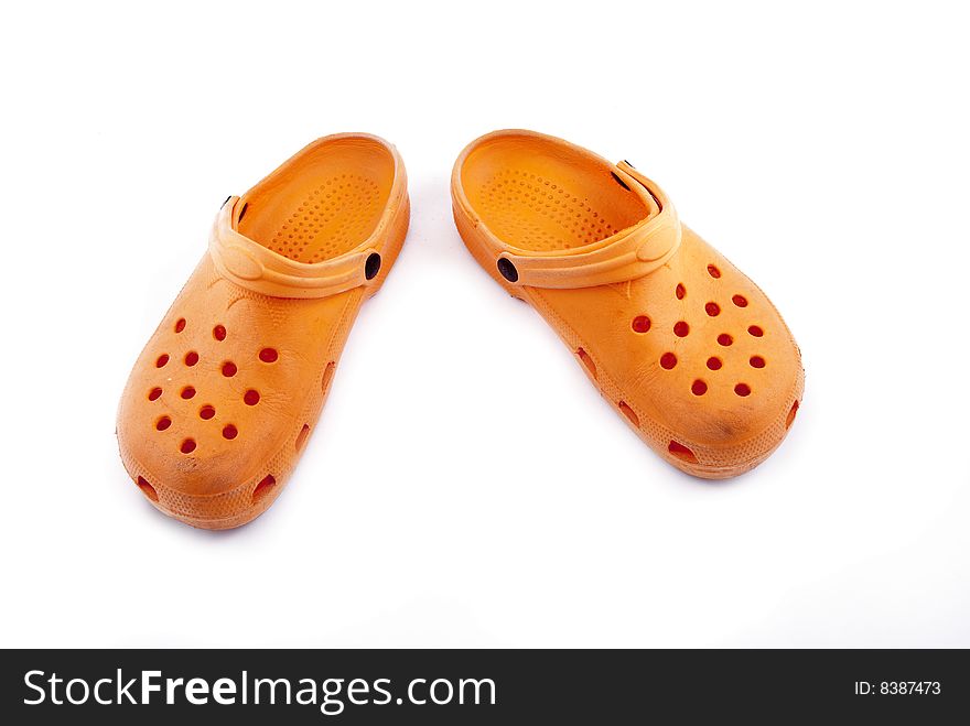 Orange men summer foot wear isolated on white. Orange men summer foot wear isolated on white