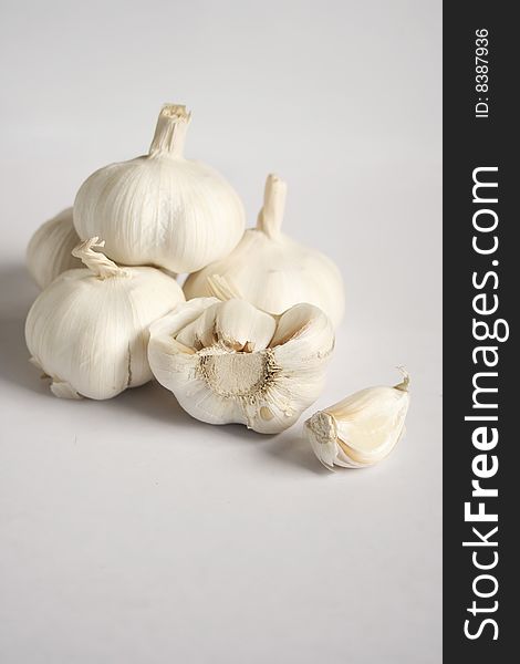 Garlic on the white background.