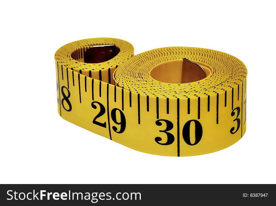 A yellow measuring tape - isolated over white