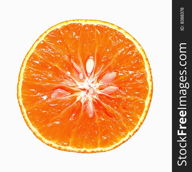 Cross section of an orange isolated over white. Cross section of an orange isolated over white