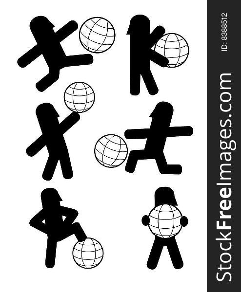 Silhouette of little men with the globe. Silhouette of little men with the globe
