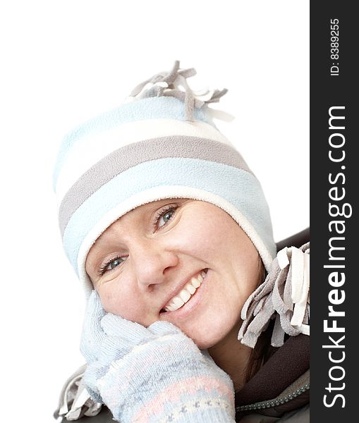 Yound Smiling Attractive Woman In Winter Hat