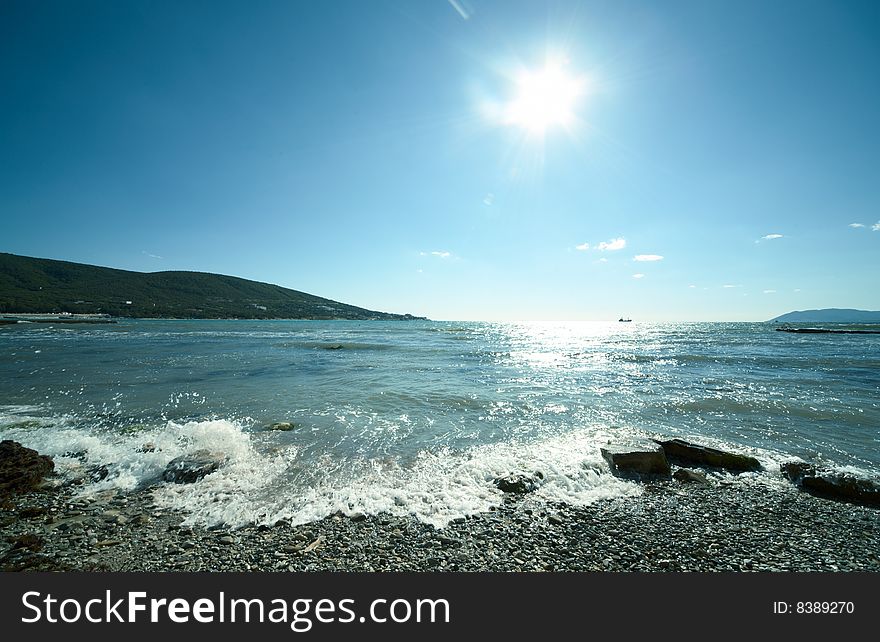 Blue sky and water. summer season on sea