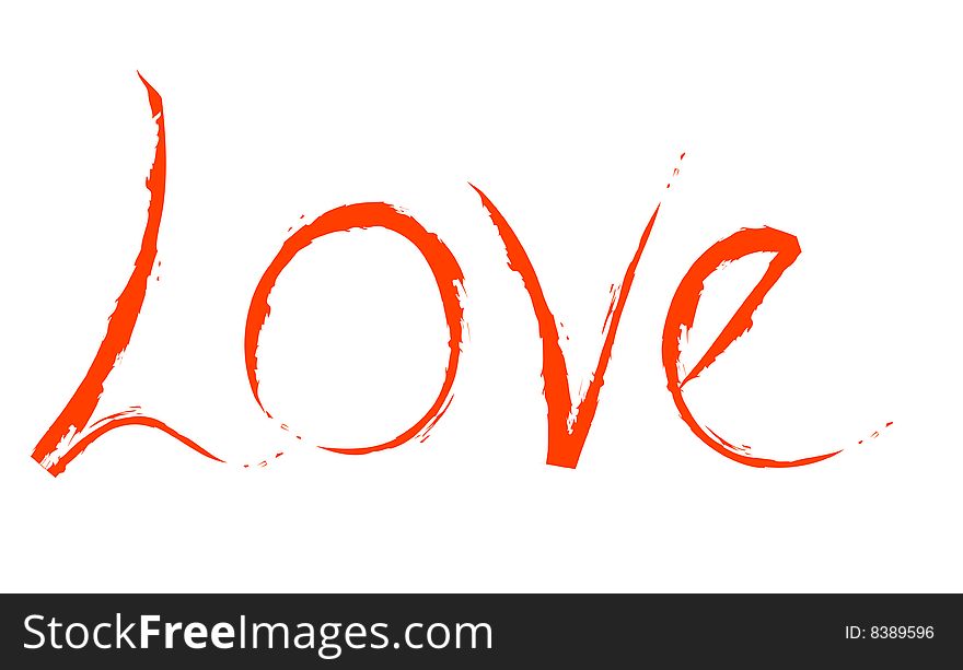 Grunge painted love lettering on white background