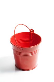 Closeup Of Small Red Metal Bucket. Royalty Free Stock Photos
