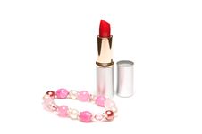 Red Lipstick And Womens Jewelry Stock Photos Red Lipstick And Womens Jewelry Stock Photos