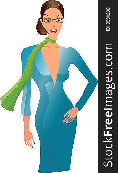 Illustration with elegance woman in blue. Illustration with elegance woman in blue