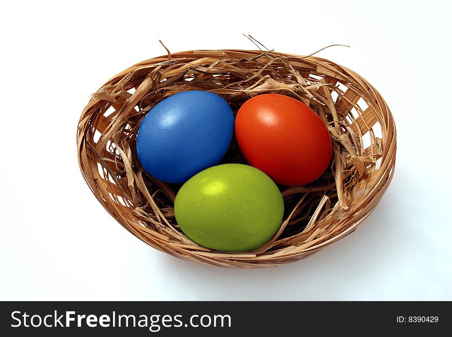 The Peaster dyed egg in basket with straw. The Peaster dyed egg in basket with straw.