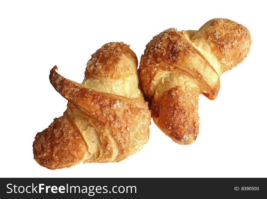 Two crescent roll on the white background. Two crescent roll on the white background