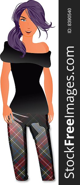 Illustration with purple woman in black