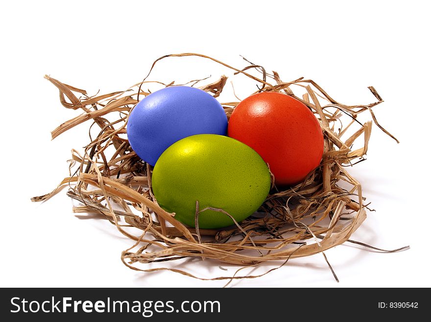 The Peaster dyed egg on bunch of straw. The Peaster dyed egg on bunch of straw.