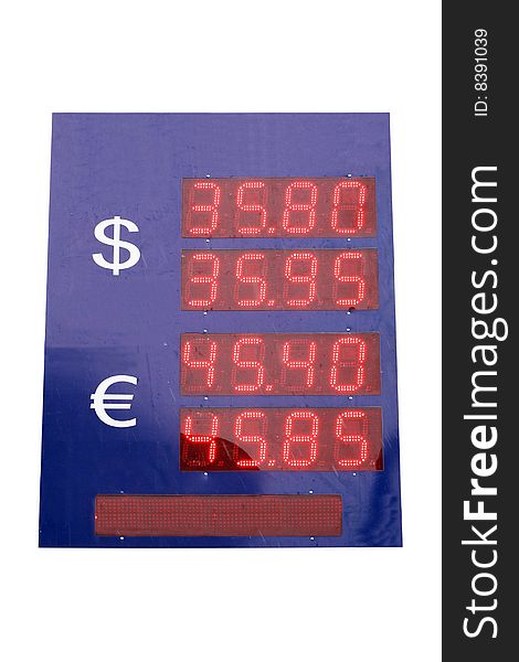 A panel of a currency exchange under the light background