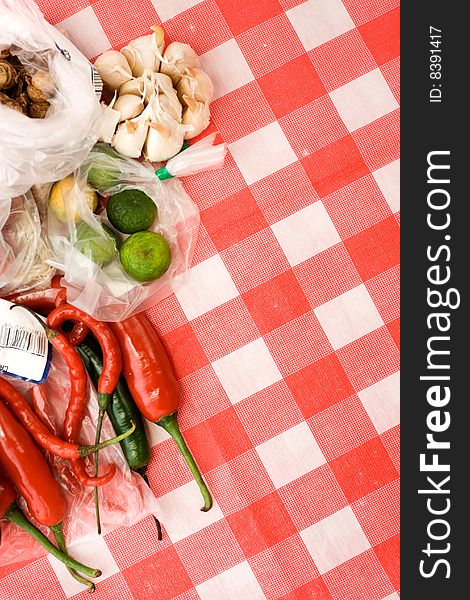 Variety of seasoning ingredients on the table