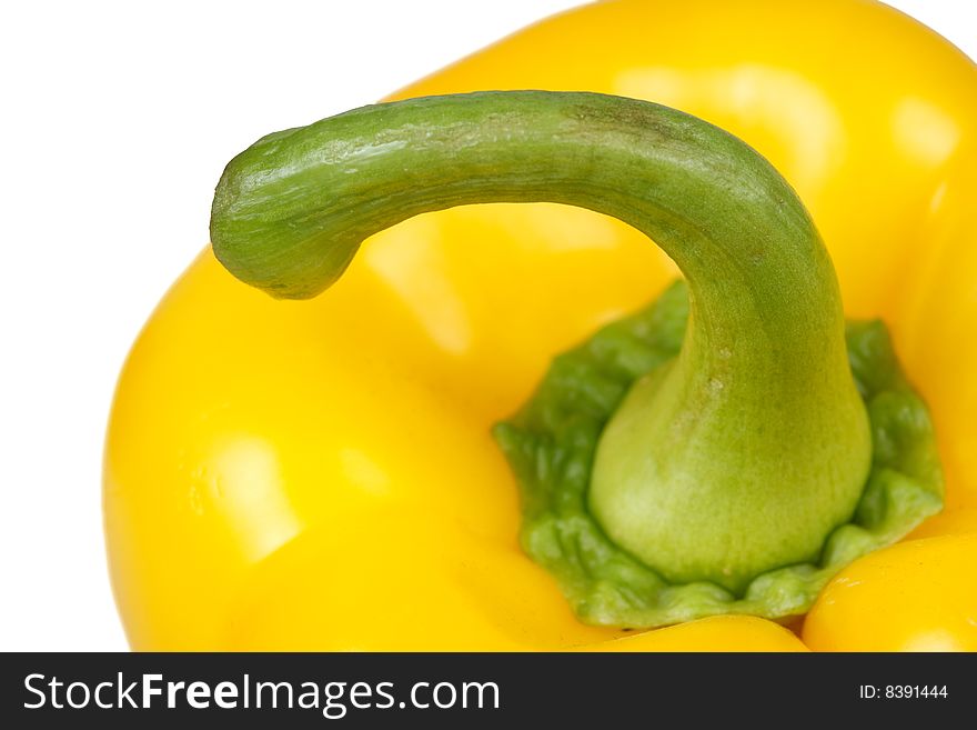 Yellow pepper closeup isolated on white