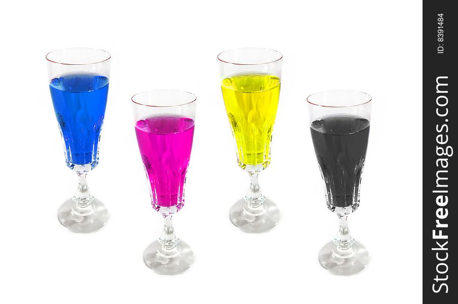 Wine Drink Glasses Colored On CMYK Palette