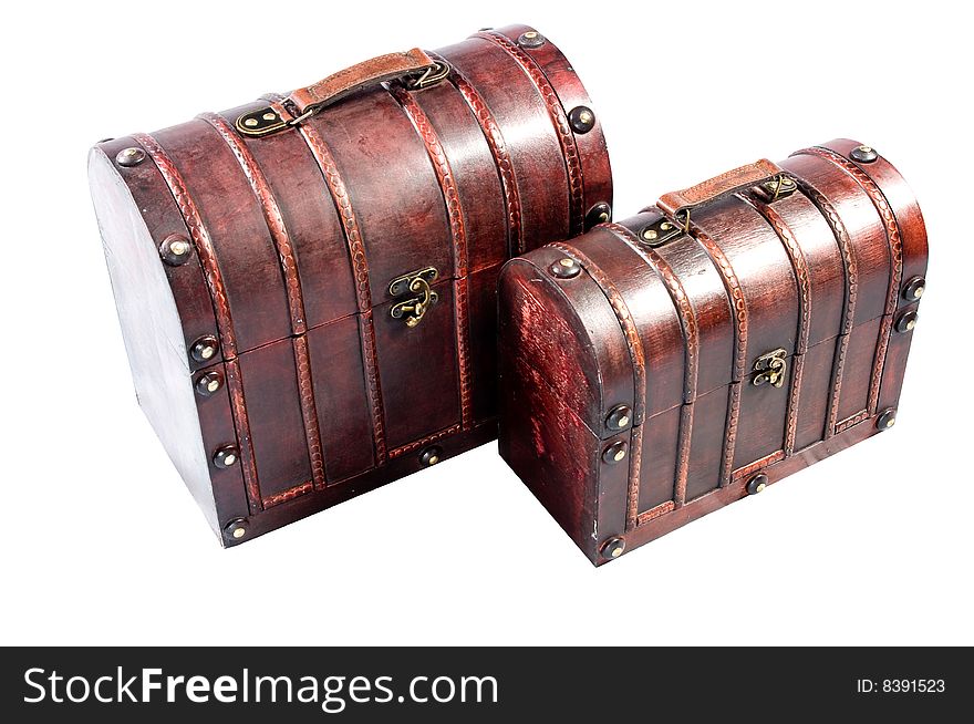 The big and small vintage chests isolated on a white
