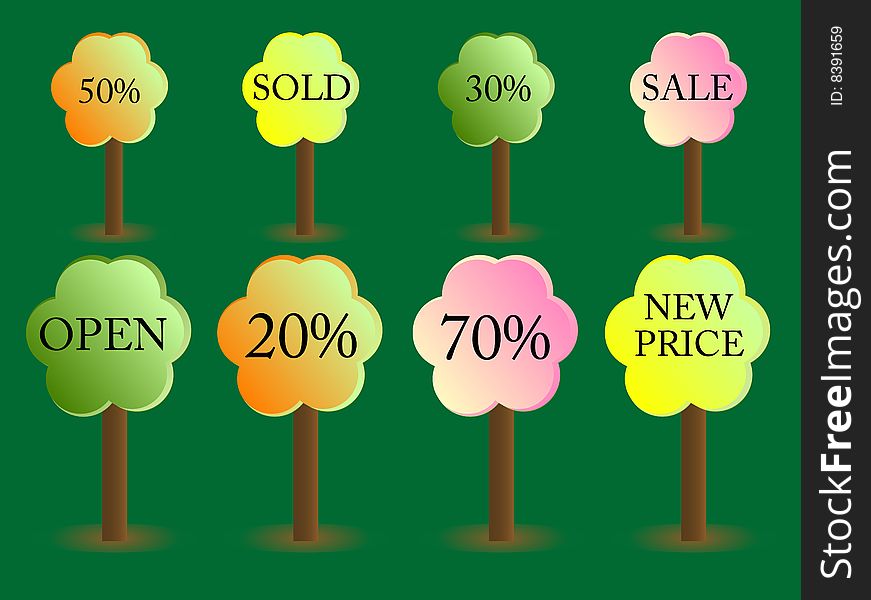 Illustration of sale stickers and discounts. Illustration of sale stickers and discounts