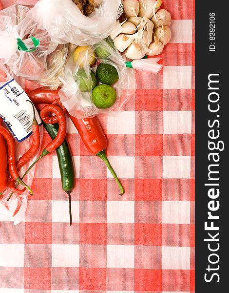 Variety of seasoning ingredients on the table