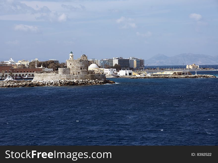 The harbor of Rhodes island in Greece . The harbor of Rhodes island in Greece .