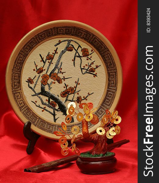 Chinese Money Tree and plate