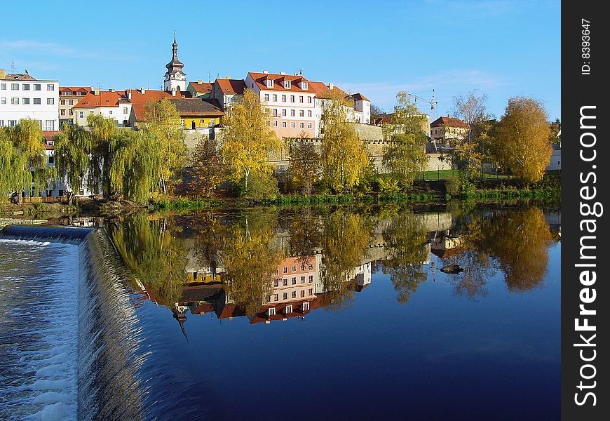 The medieval town Pisek on the river Otava