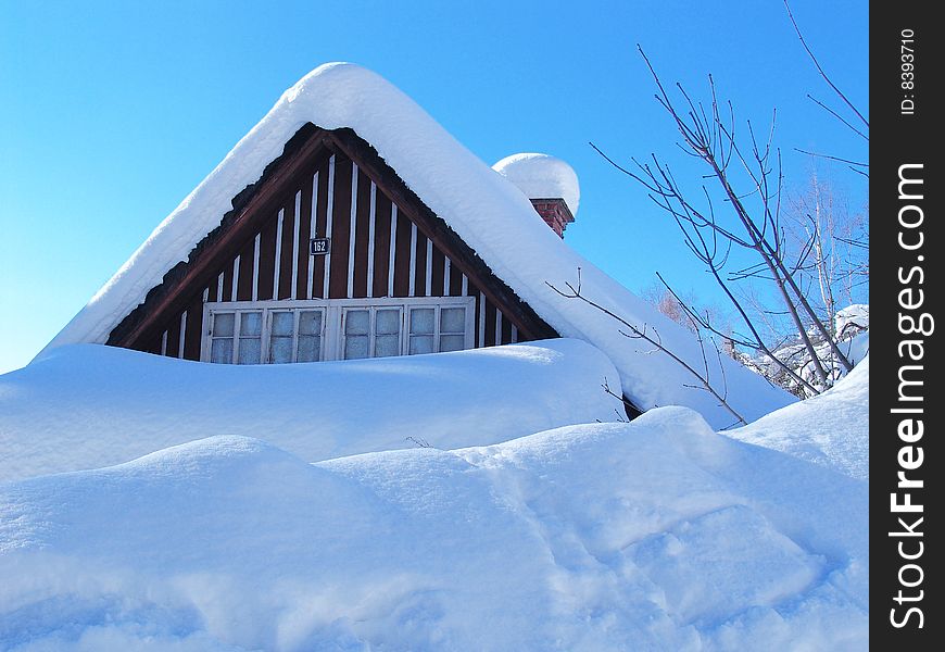 Winter mountains in Czech with blue sky