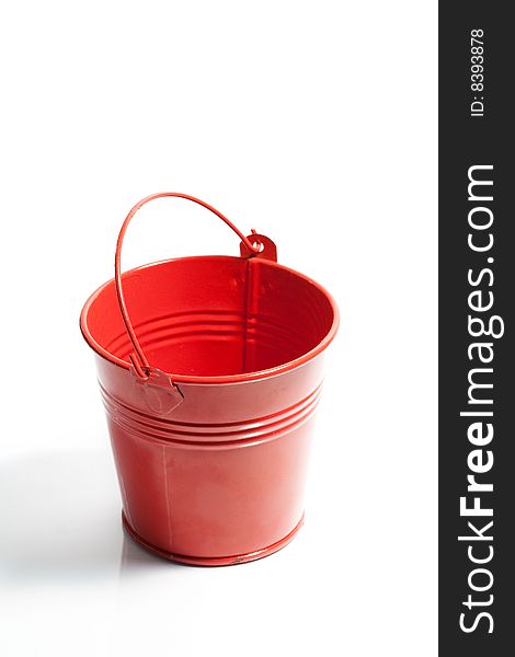 Closeup Of Small Red Metal Bucket.