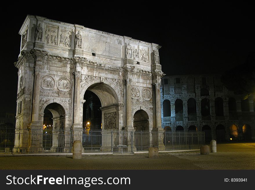 Triumphal Arch and Colosseum in Roma,Italy. Triumphal Arch and Colosseum in Roma,Italy