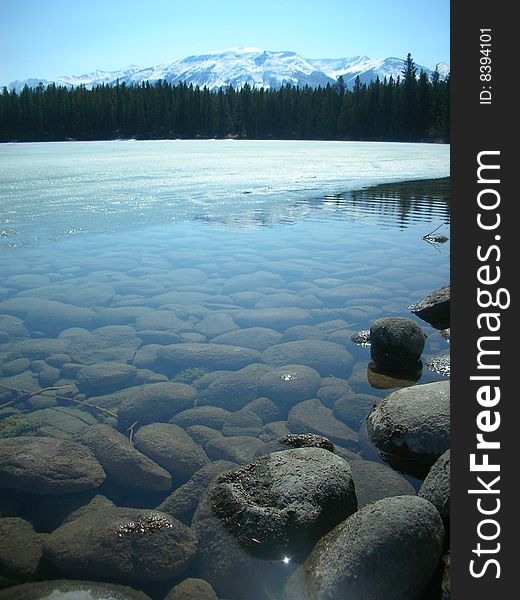 Crystal clear water of a lake in Jasper National Park. Crystal clear water of a lake in Jasper National Park