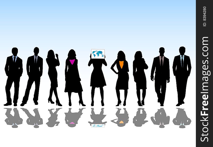 Illustration of business people and map. Illustration of business people and map