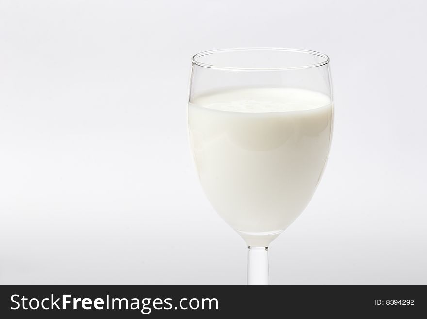 Front view of glass of milk on white background