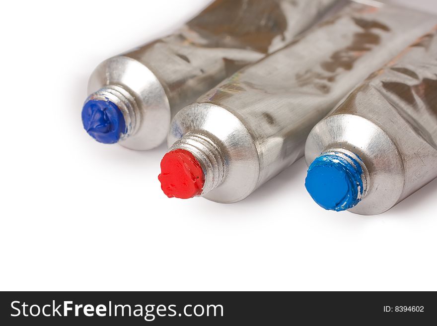 Paint tubes isolated on white background