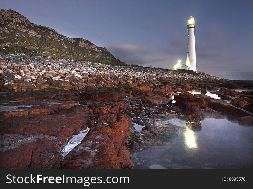 The Slangkop lighthouse at Kommetjie near Cape Town South Africa.