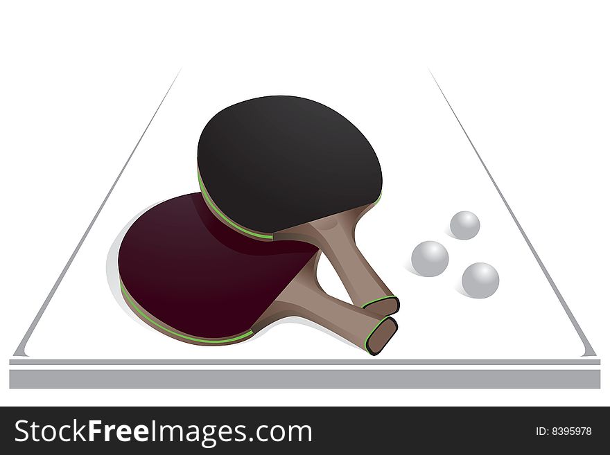 Table tennis racket and ball made in vector redactor