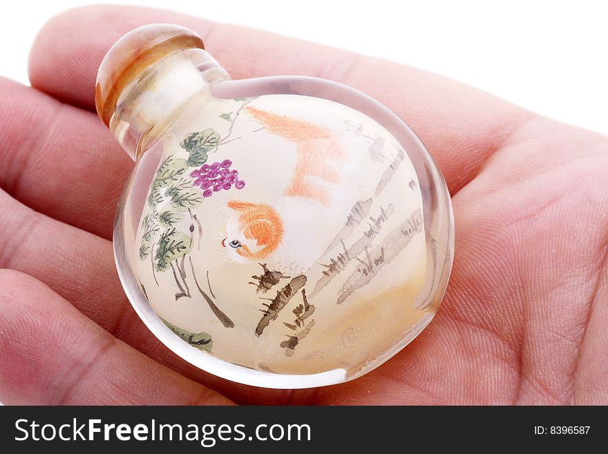 Snuff bottle with inside painting on hand.It has more than 100 years of history.