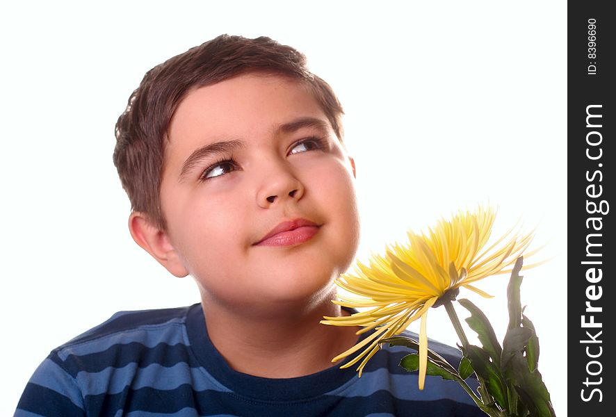 Child and yellow flower
