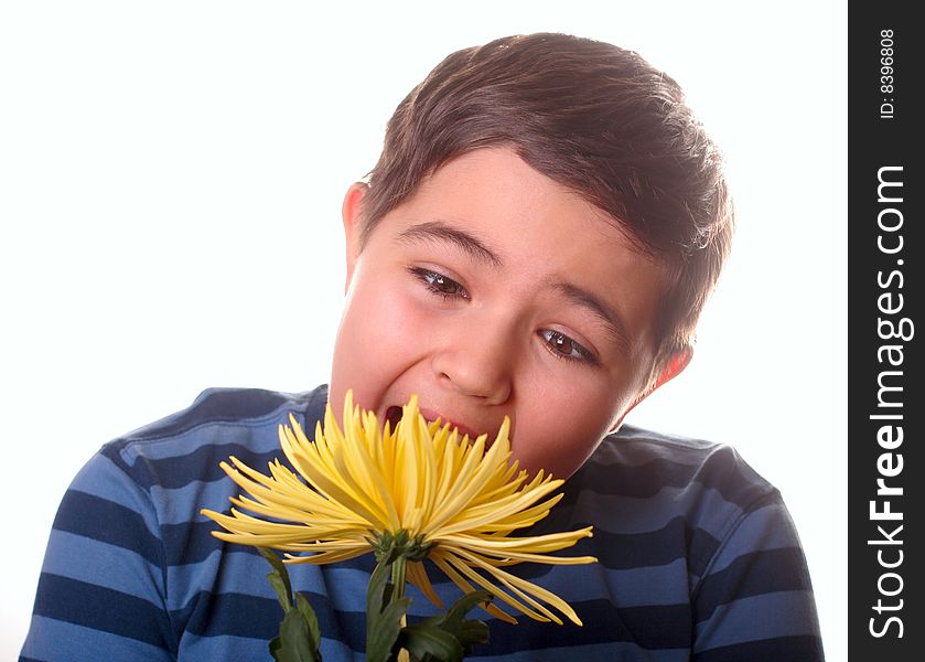 Child and yellow flower